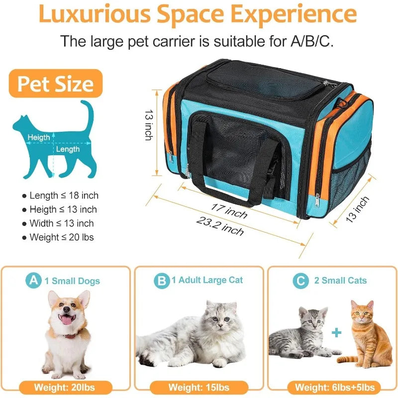 Large Cat Carrier for 2 Cats, Dog Carrier for Small Dogs, Traveling Indoor/Outdoor