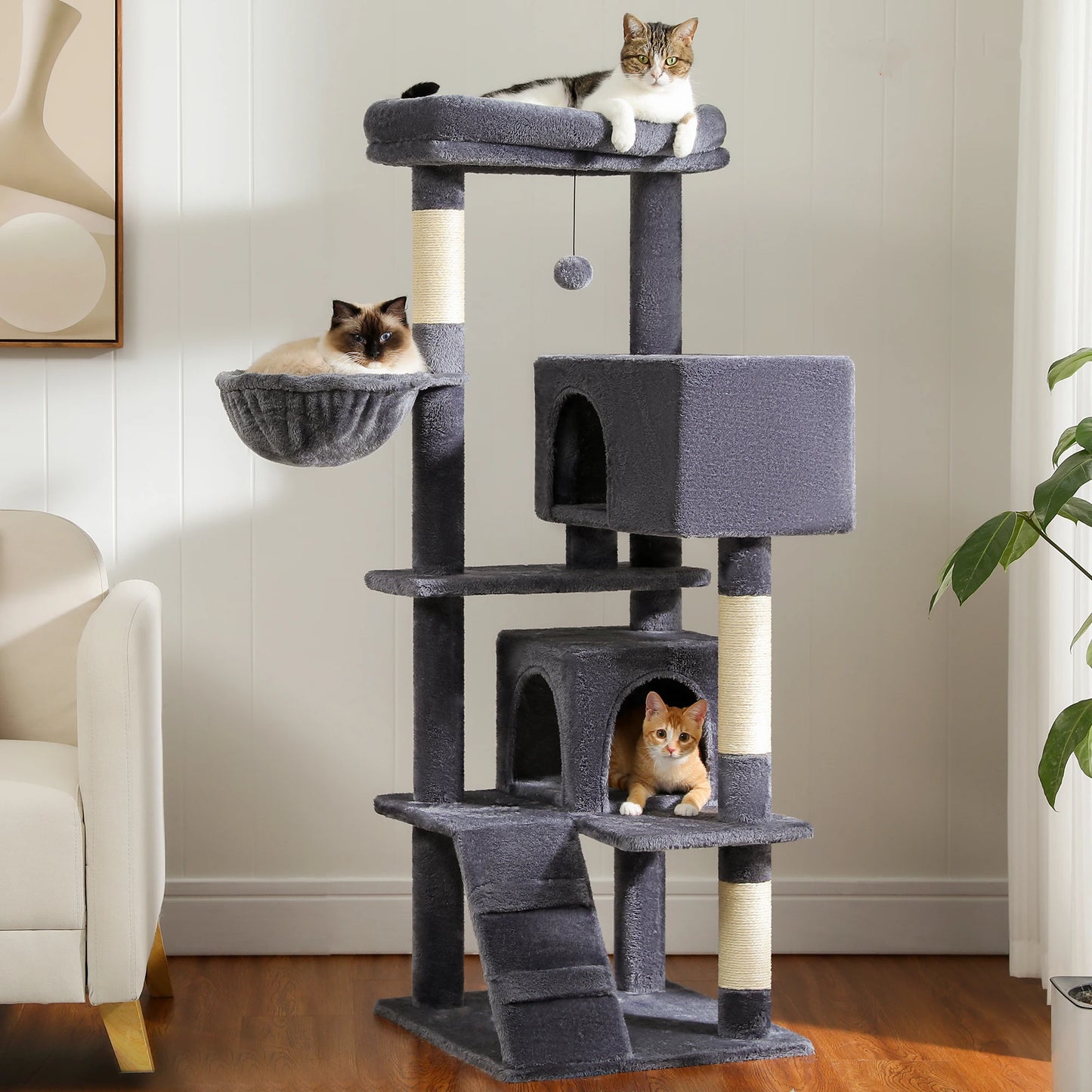 Large Cat, Large Condos, Top Perch, Hammock, Dangling Pompom, Cat Scratching Posts, Indoors