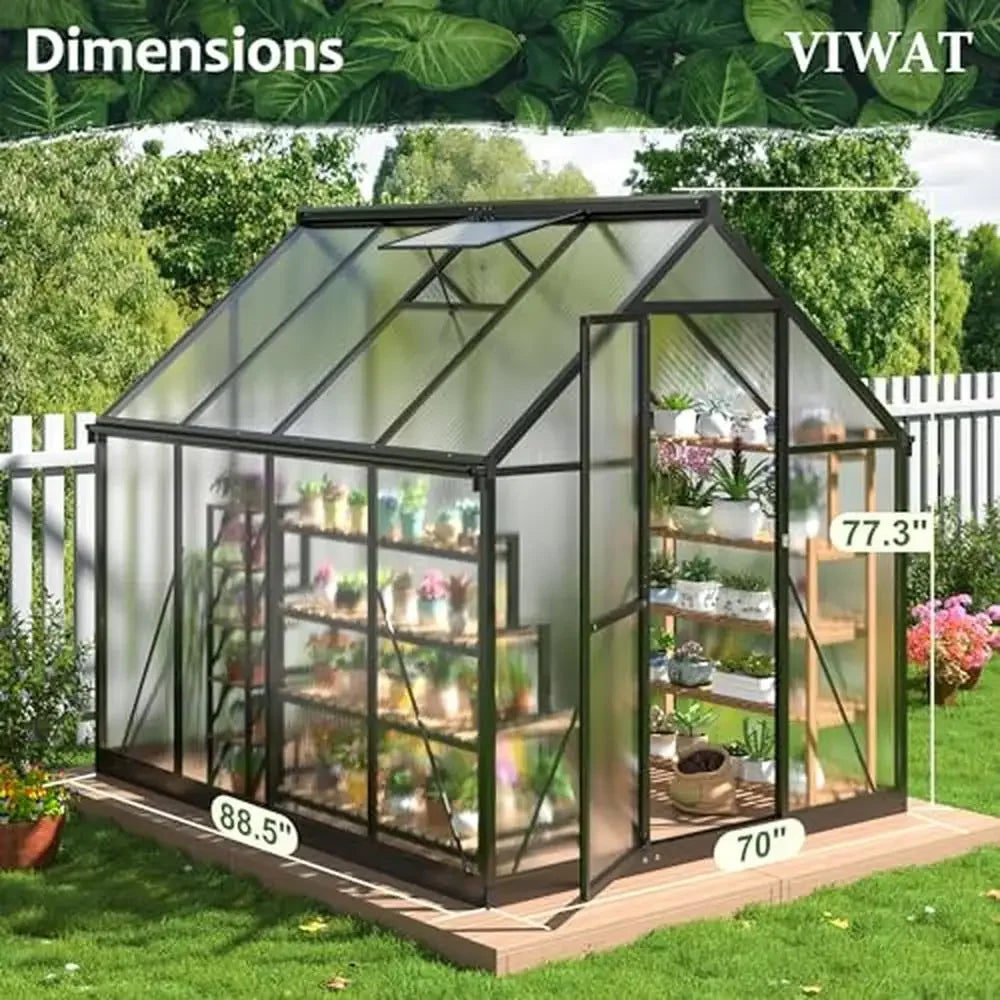 Large Walk-in Greenhouse, Quick Setup Aluminum Structure, Roof Vent Outdoor, UV Coated Panels