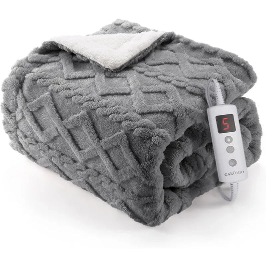 Thick Tufted Sherpa Electric Blanket Throw with 10 Heating Levels, 10 Time Settings