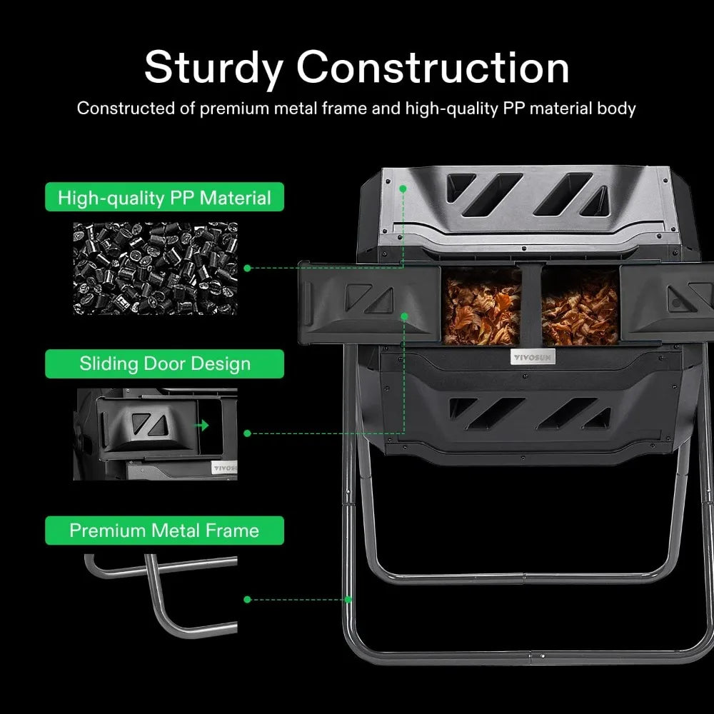 Outdoor Tumbling Composter Dual Rotating Batch Compost Bin, 43 Gallon  Door