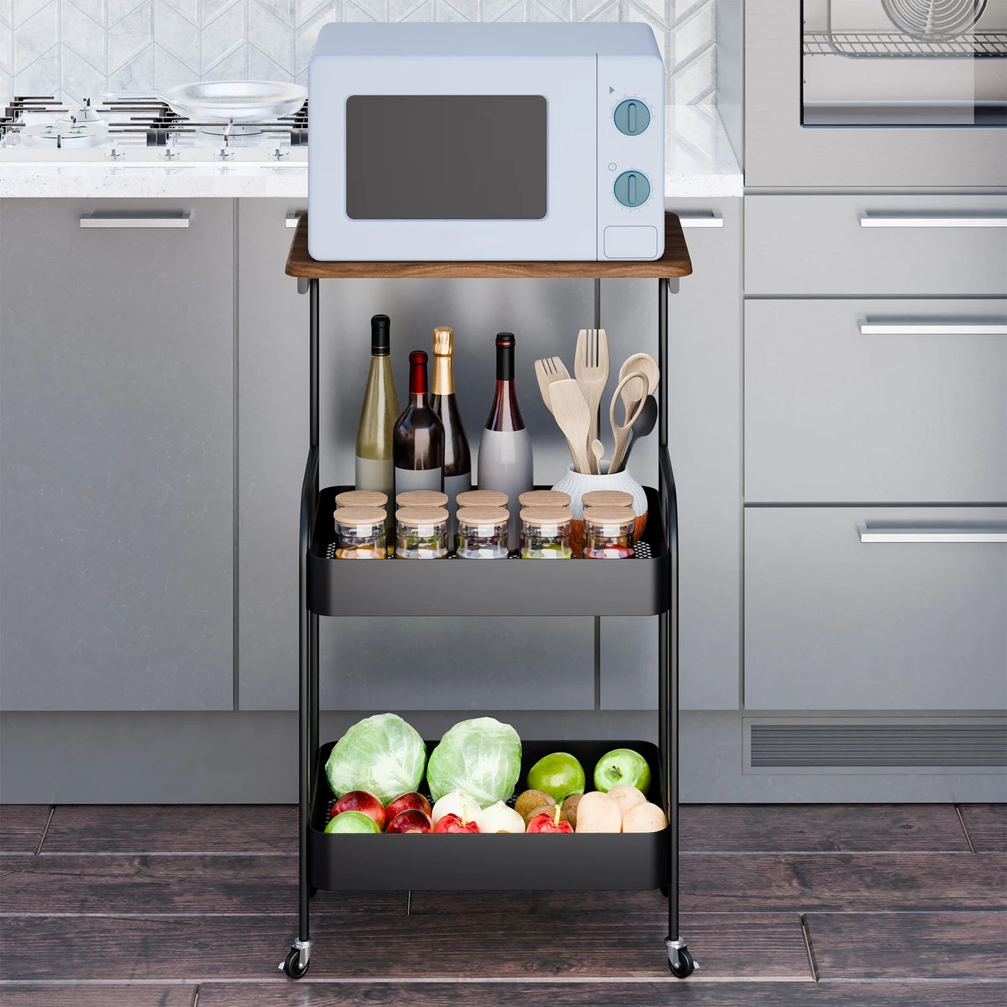 3 Tiers Trolley Rack , Snacks, Vegetable, Fruit, Microwave, Organizer