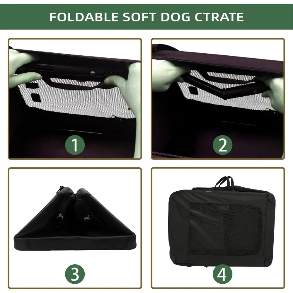 24 inch 3-Door Collapsible Dog Crate, Small Dogs, Portable Travel Crate, Indoor & Outdoor, Soft Side Puppy Foldable