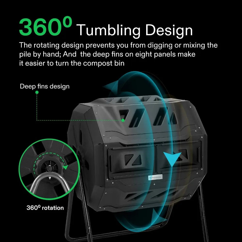 Outdoor Tumbling Composter Dual Rotating Batch Compost Bin, 43 Gallon  Door