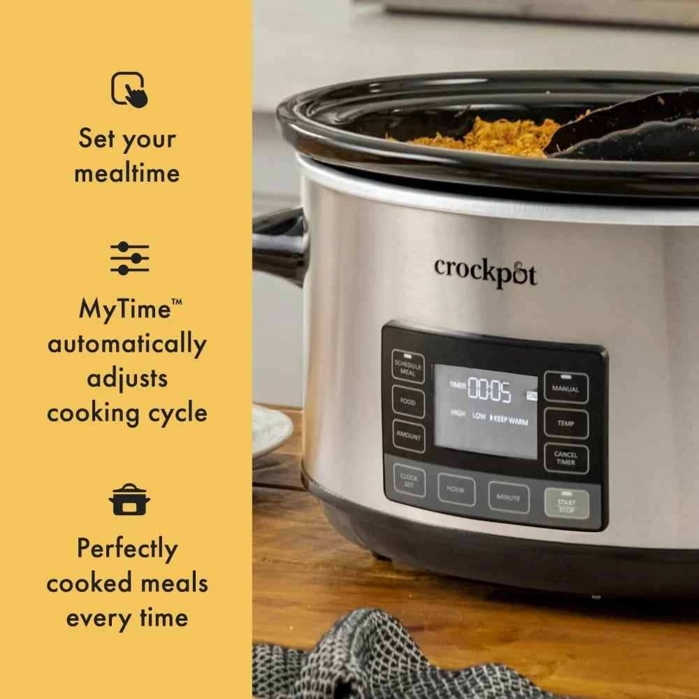 7-Quart Slow Cooker, Portable Programmable with Timer, Locking Lid, Stainless Steel