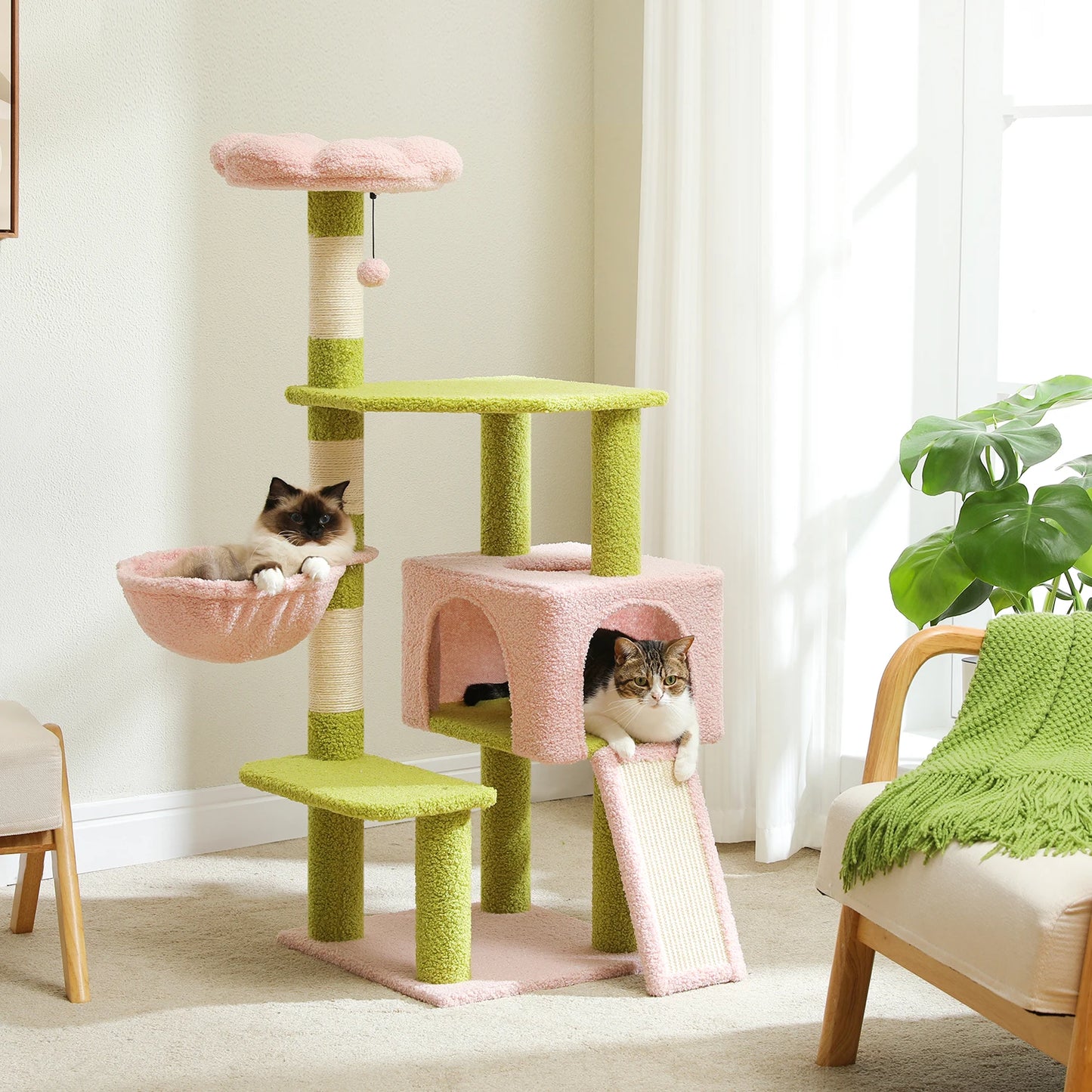 Multi-Level Cat Tower, Sisal Covered Scratching Posts, Condo for Indoor