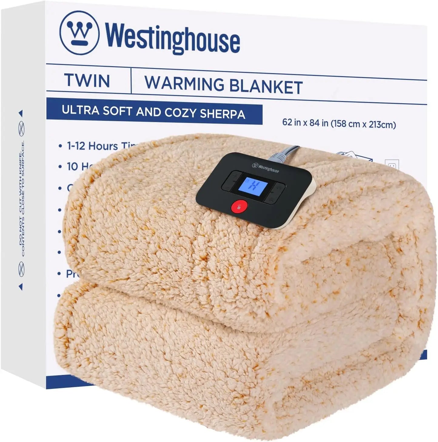 Electric Blanket Queen Size, Soft Plush Sherpa, 10 Heating Levels & 1-12 Hours Auto-Off