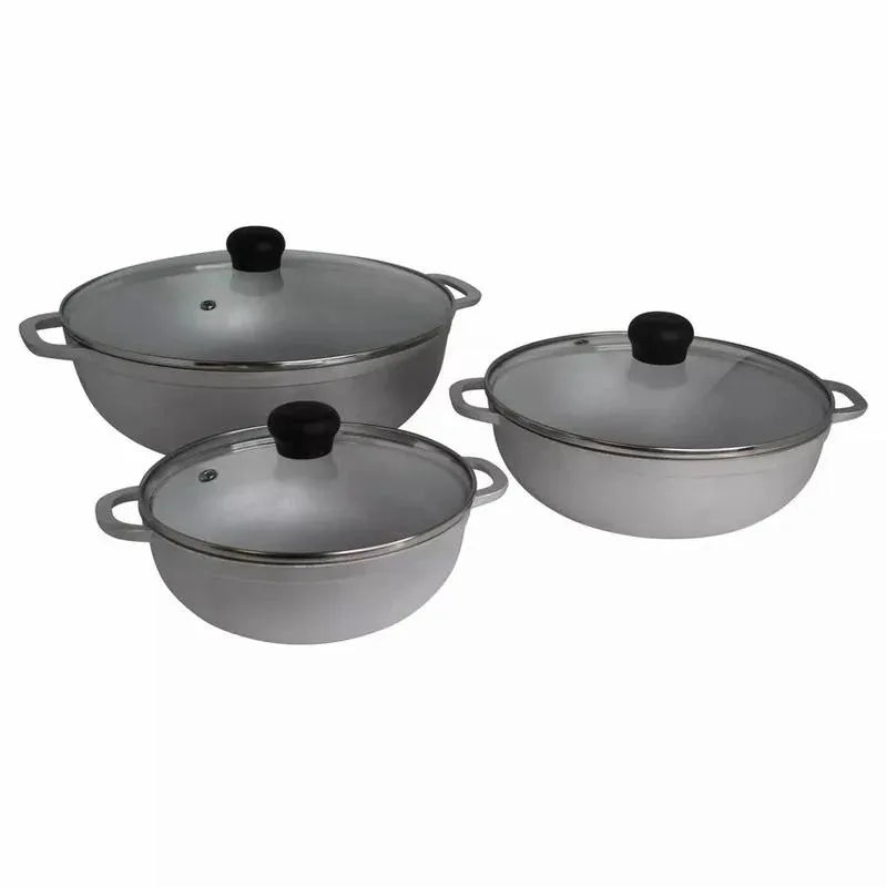 3pc Traditional Set with Glass Lid , Aluminum Cookware