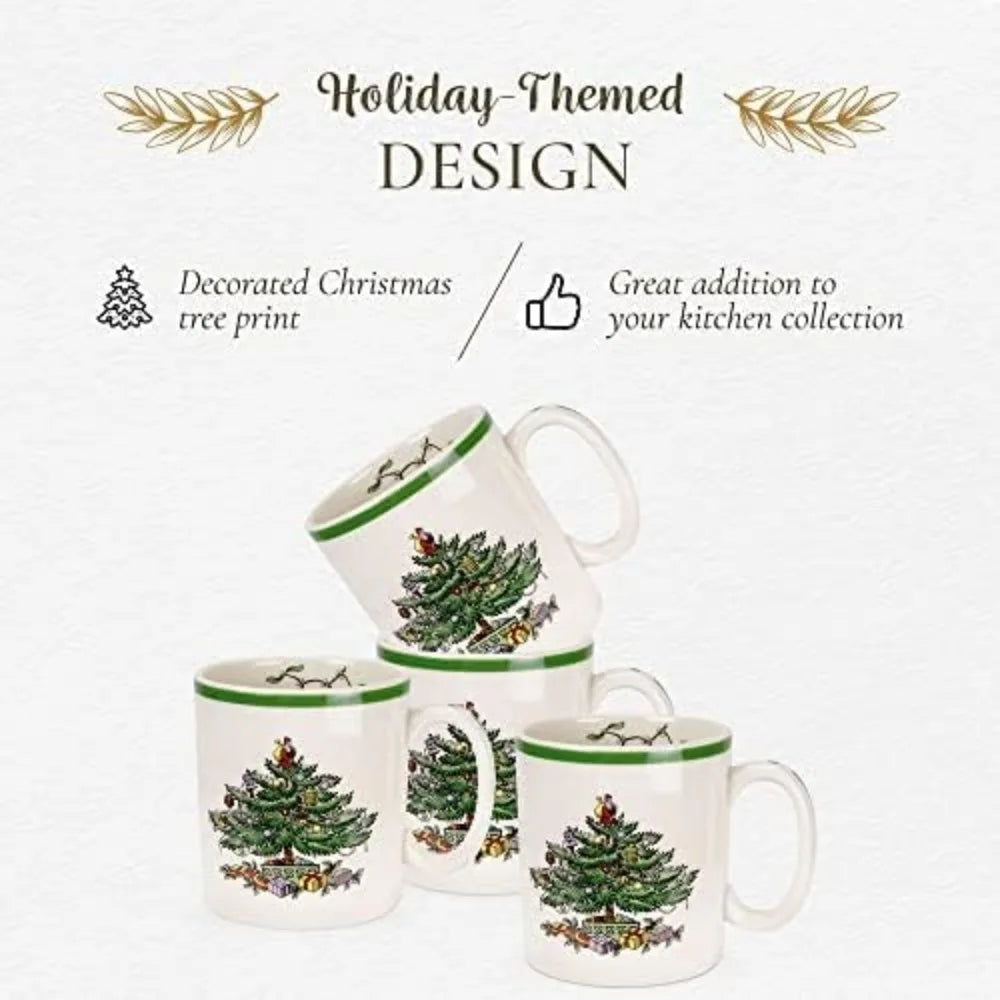 Spode Christmas Tree Collection 16-Piece Dinnerware Set | Service for 4 | Dinner and Salad Plates, Coffee Mugs, and Cereal