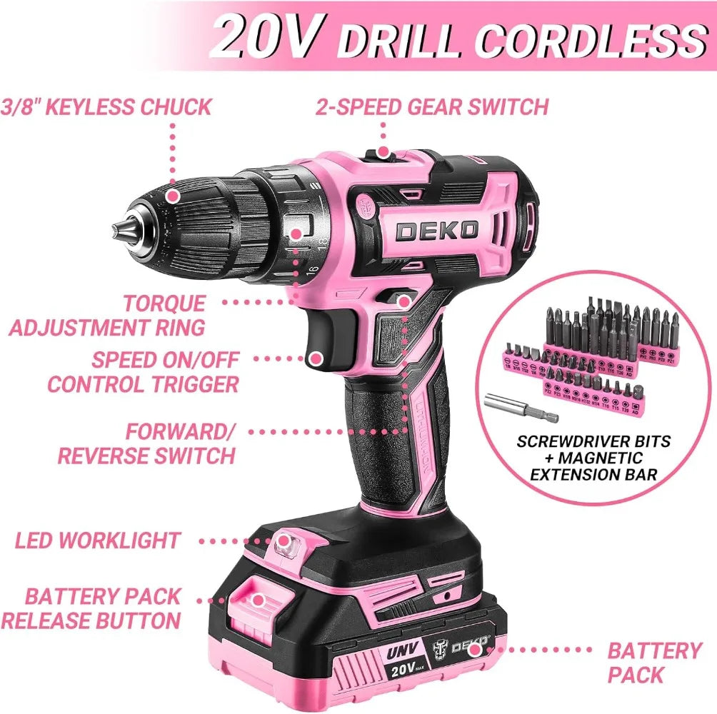 20V Cordless Power Drill Tool Box, Battery Electric Drill Driver