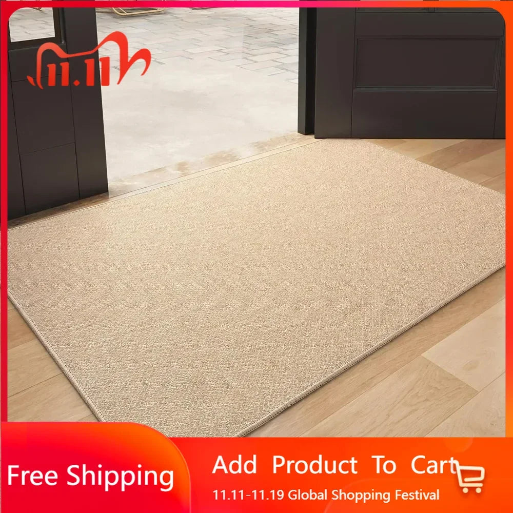 Door mat 36 "x60", carpet indoor anti slip washable low-key, khaki color