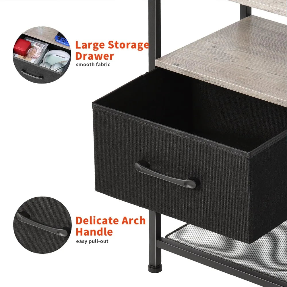 Nightstands Set of 2, Charging Station, Drawer,  20 Colors LED Light Strip and 2 Layer,s Shelf