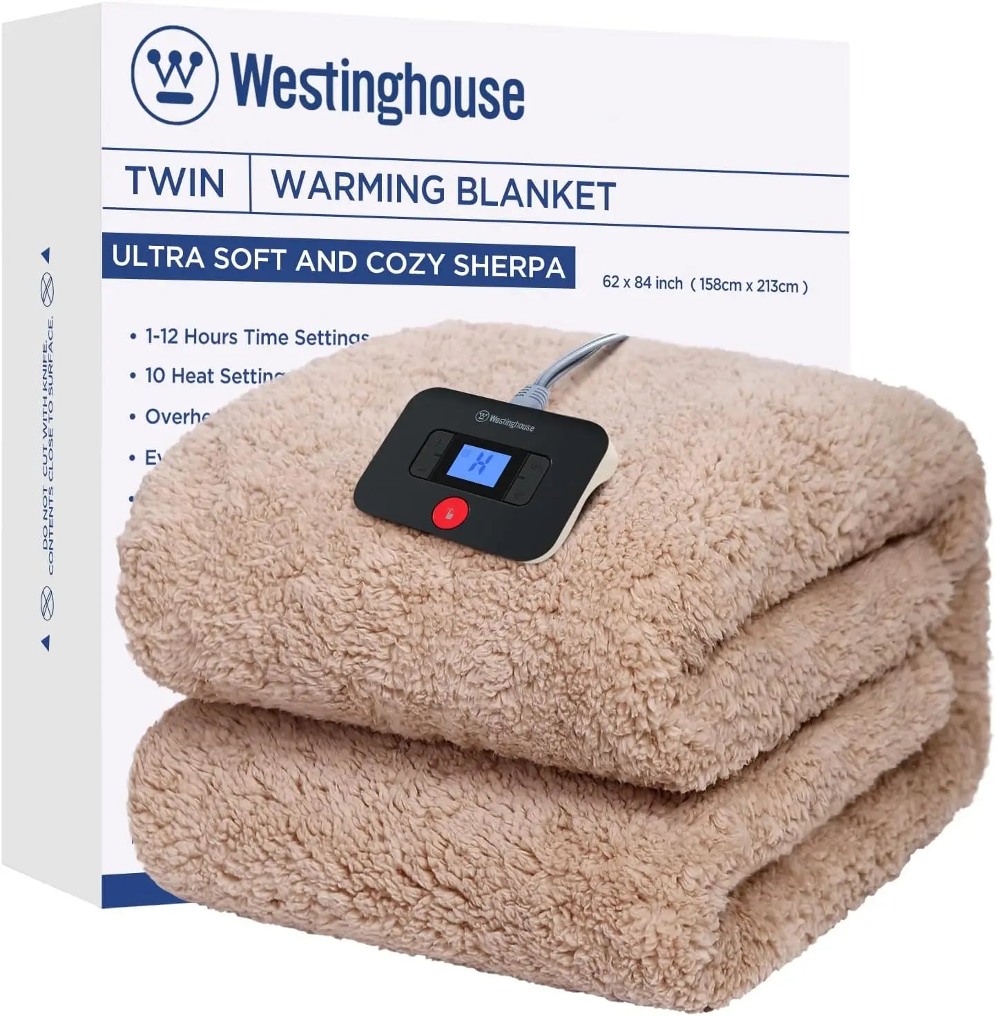 Electric Blanket Queen Size, Soft Plush Sherpa, 10 Heating Levels & 1-12 Hours Auto-Off