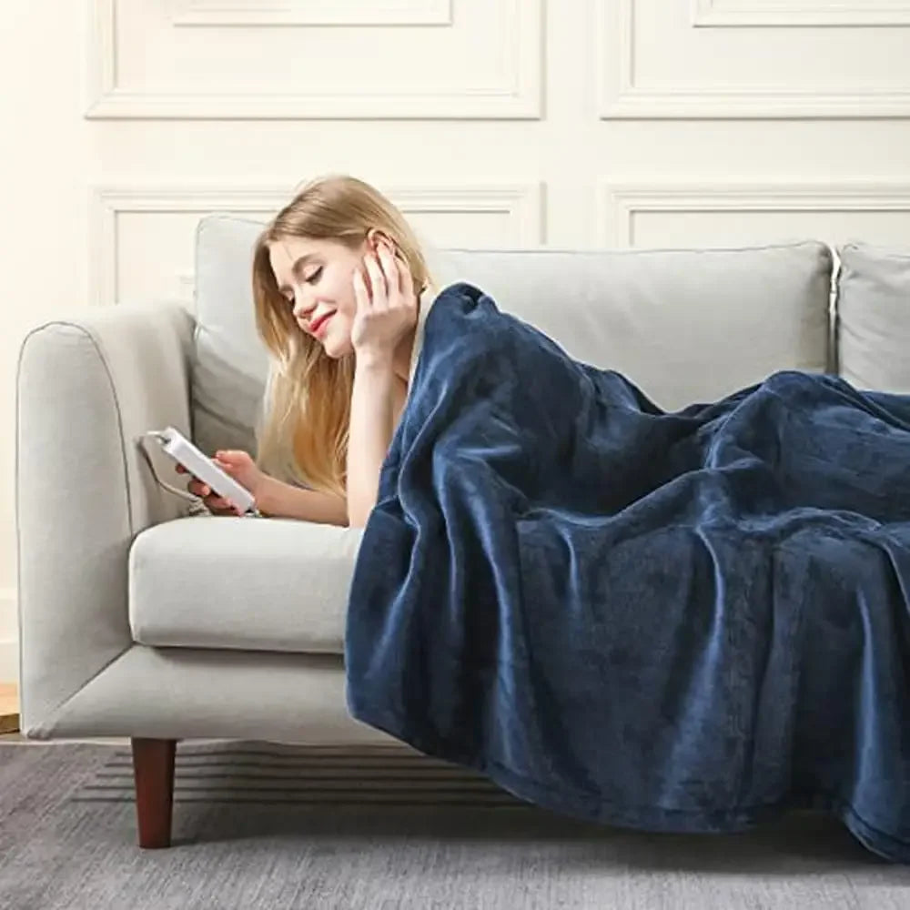 Electric Heated Blanket, Twin Size, 1-12hrs Timer,  Auto-Off, 10 Heating Levels, Double-Sided Flannel Navy Color