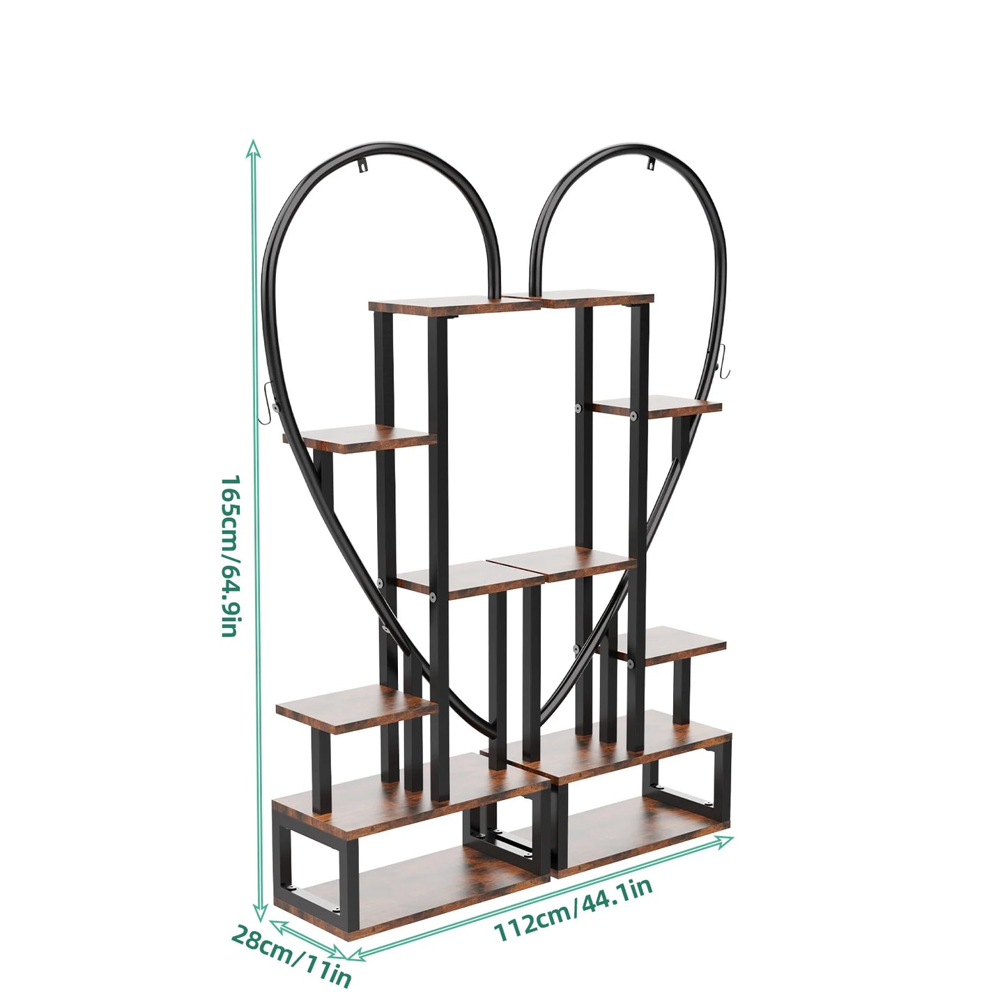 6 Tier Metal Plant Stand, Half Heart, Indoor Plants,  Black