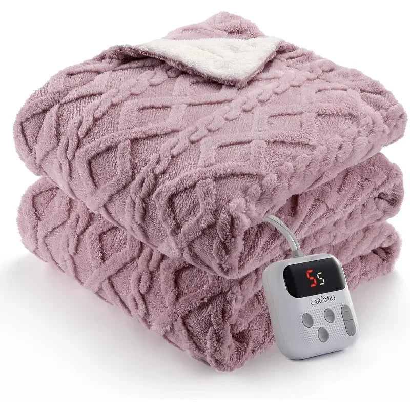 Thick Tufted Sherpa Electric Blanket Throw with 10 Heating Levels, 10 Time Settings