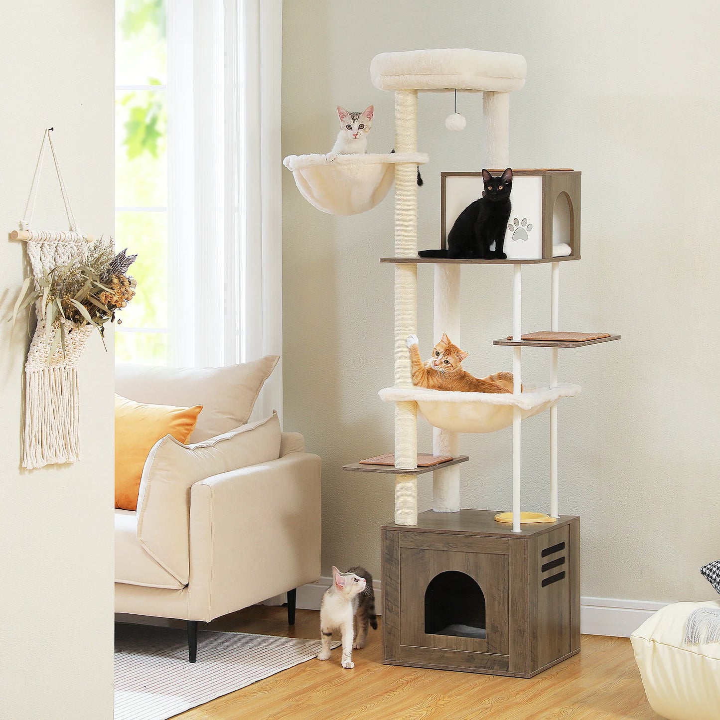 Cat Tree, Sisal Posts, Wooden Tower, Large Condos, Hammocks, Indoor