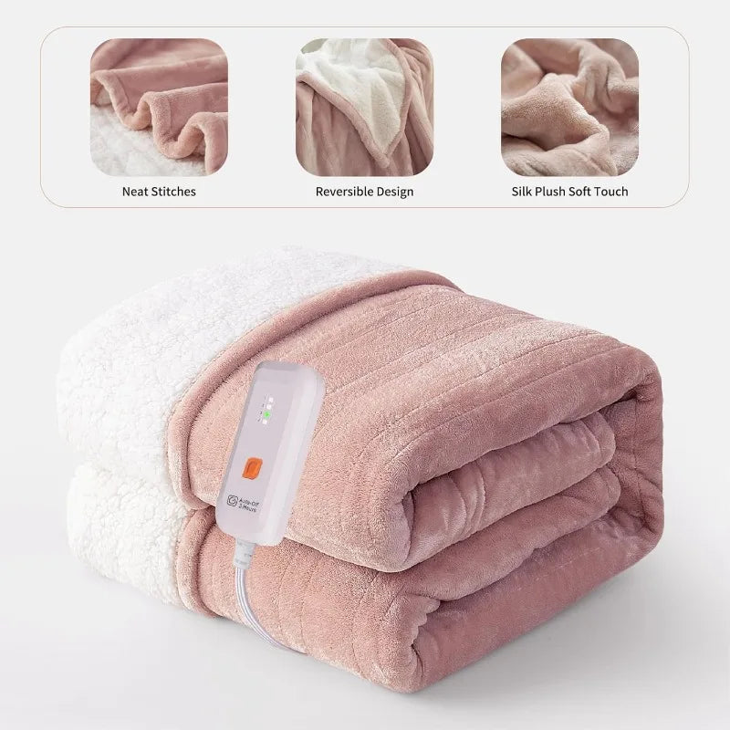 Electric Throw 50''X60''-Soft Silky Plush Electric Blanket. 4 Heating Level & 3 Hour Auto Off