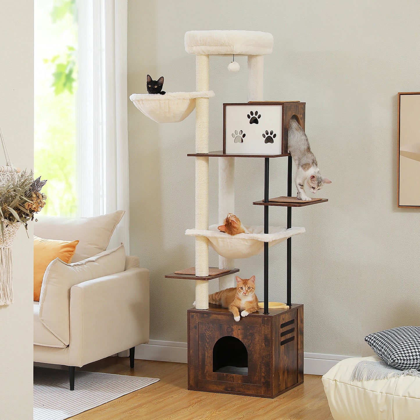 Cat Tree, Sisal Posts, Wooden Tower, Large Condos, Hammocks, Indoor