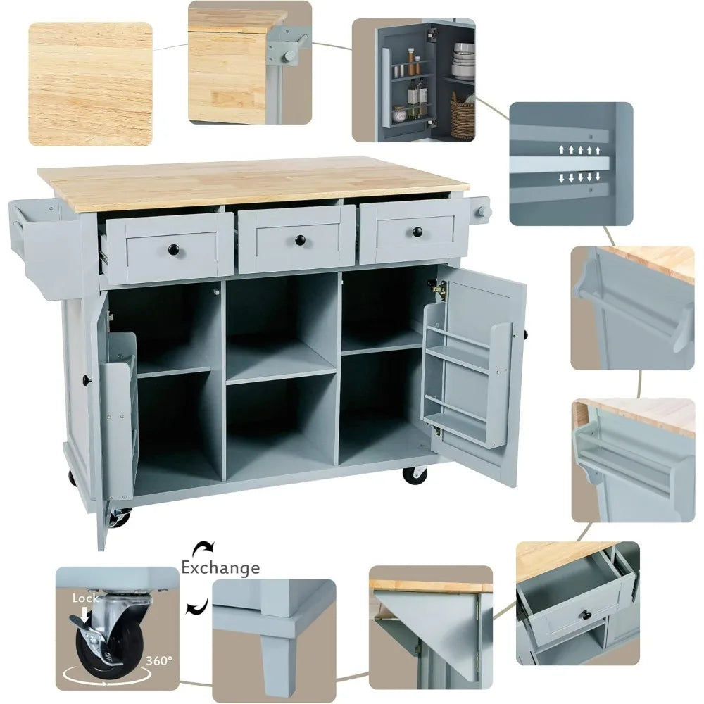 Drop-Leaf Countertop, Rolling Kitchen Island Cart, 3 Drawers