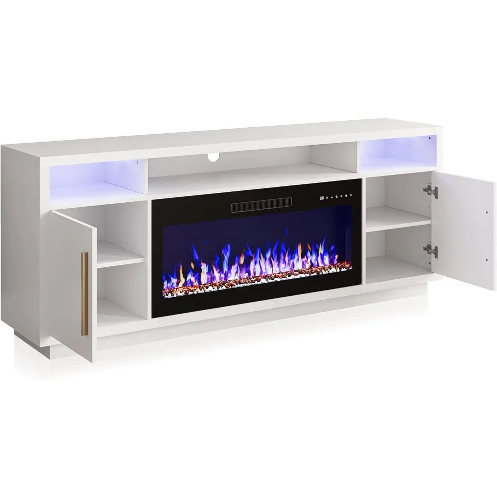 70" TV Stand, 36" Electric Fireplace Heater, Storage Cabinet