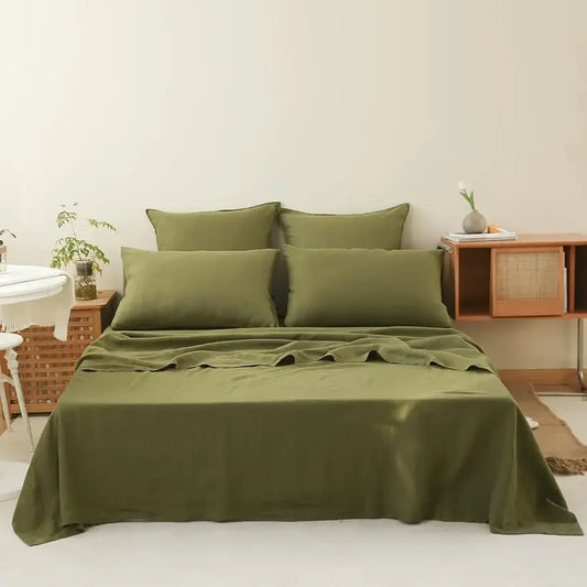 Washed Linen Bed Sheet Set, 4 Pieces (1 Flat Sheet & 1 Fitted Sheet & 2 Pillowcases)