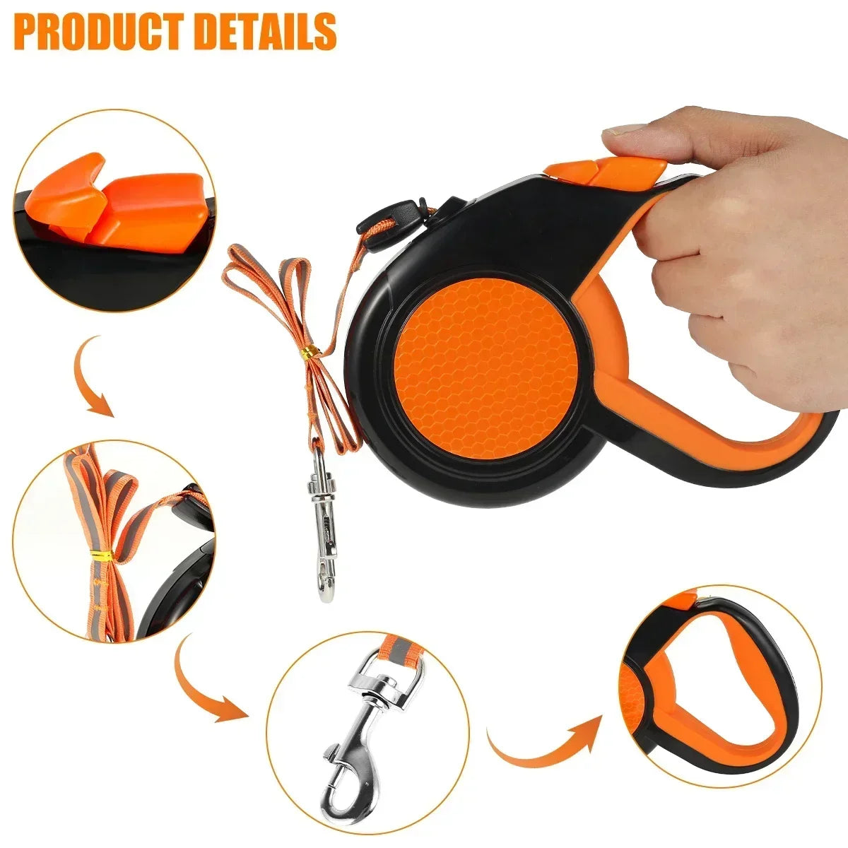 8M Retractable Lead Heavy Duty Dog Walking Leash. Strong Reflective Tape Non-Slip Handle for Small Medium Large Dogs