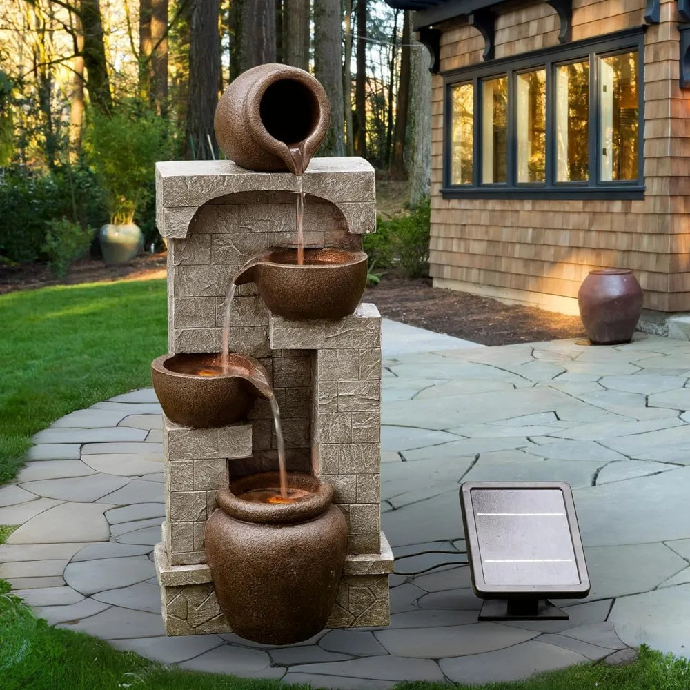 LED Outdoor Water Fountain, Cascading Bowls, Stacked Stones - Good Bargain Finds