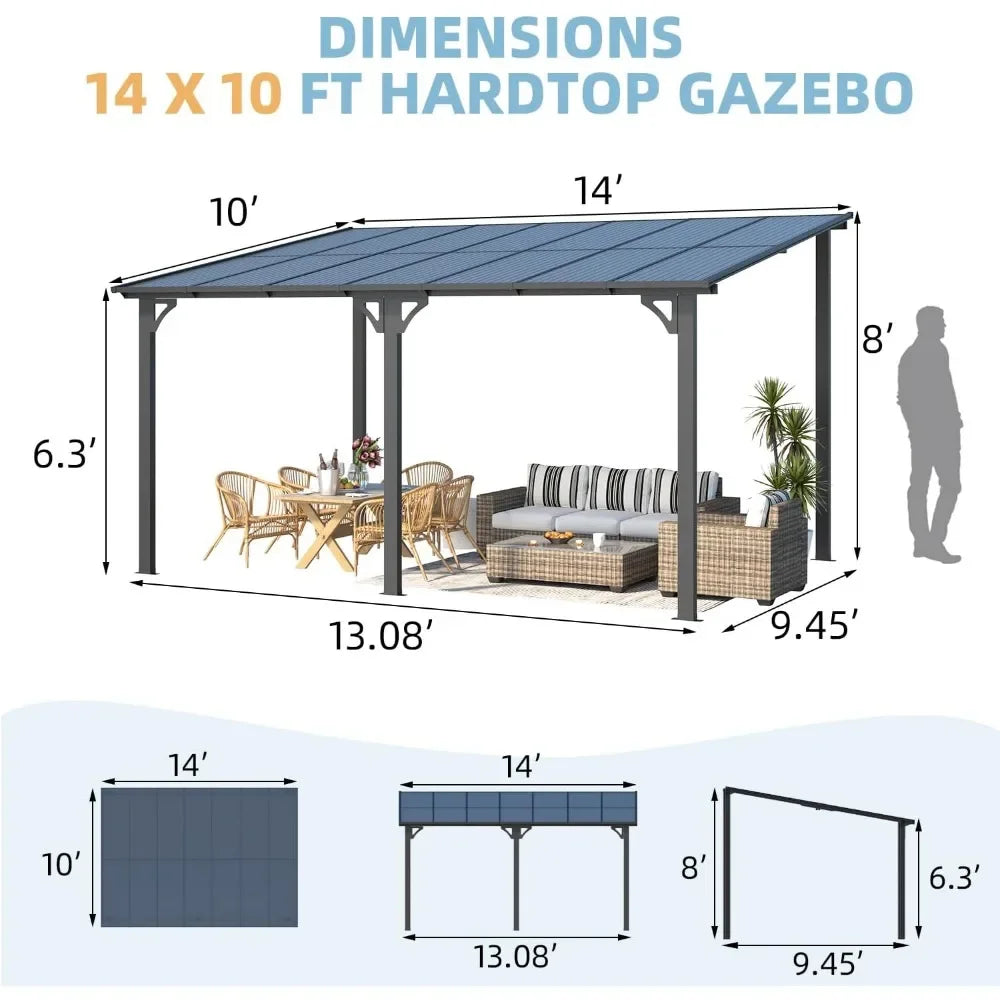 14' x 10' Gazebo, Hard Top Lean-to Gazebo Pergola w/Roof - Good Bargain Finds