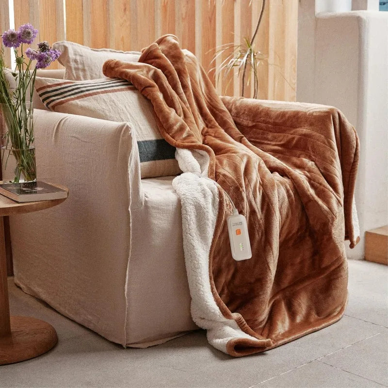 Electric Throw 50''X60''-Soft Silky Plush Electric Blanket. 4 Heating Level & 3 Hour Auto Off