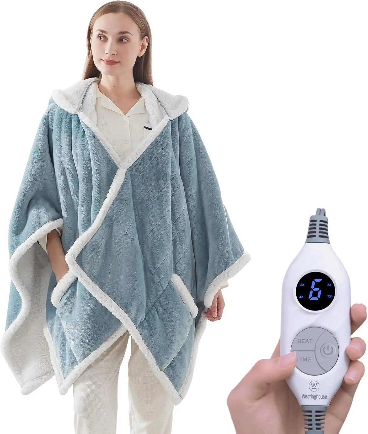 Electric Snuggle Throw Blankets, with Foot Pocket, Wearable Heated Throw with Sleeves, 6 Heating Levels & 2 to 10 Hours Heating