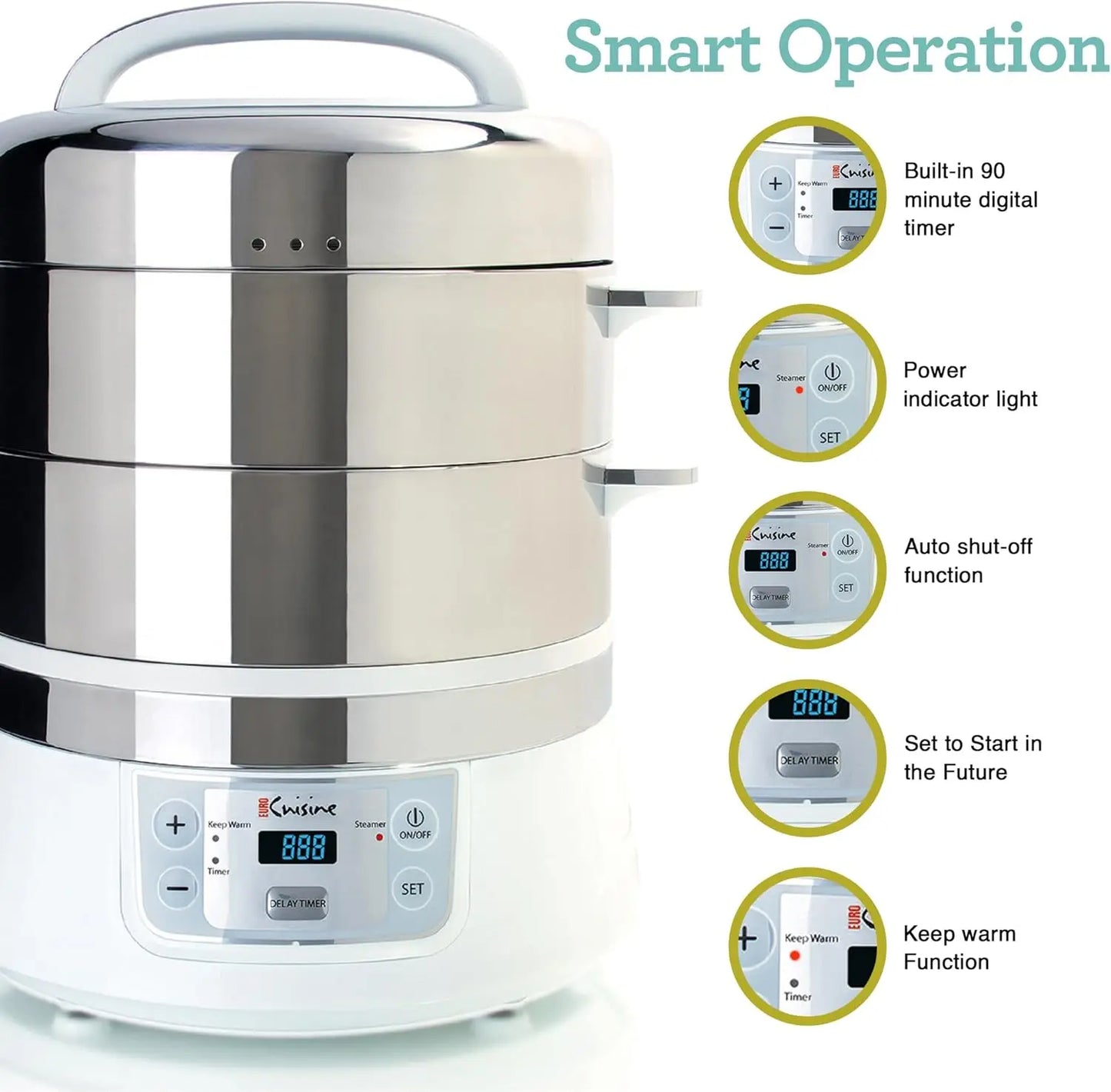 Electric Food Steamer, Versatile Vegetable Steamer & Steam Cooker Ideal for Fish, Veggie, Meat, Stainless St