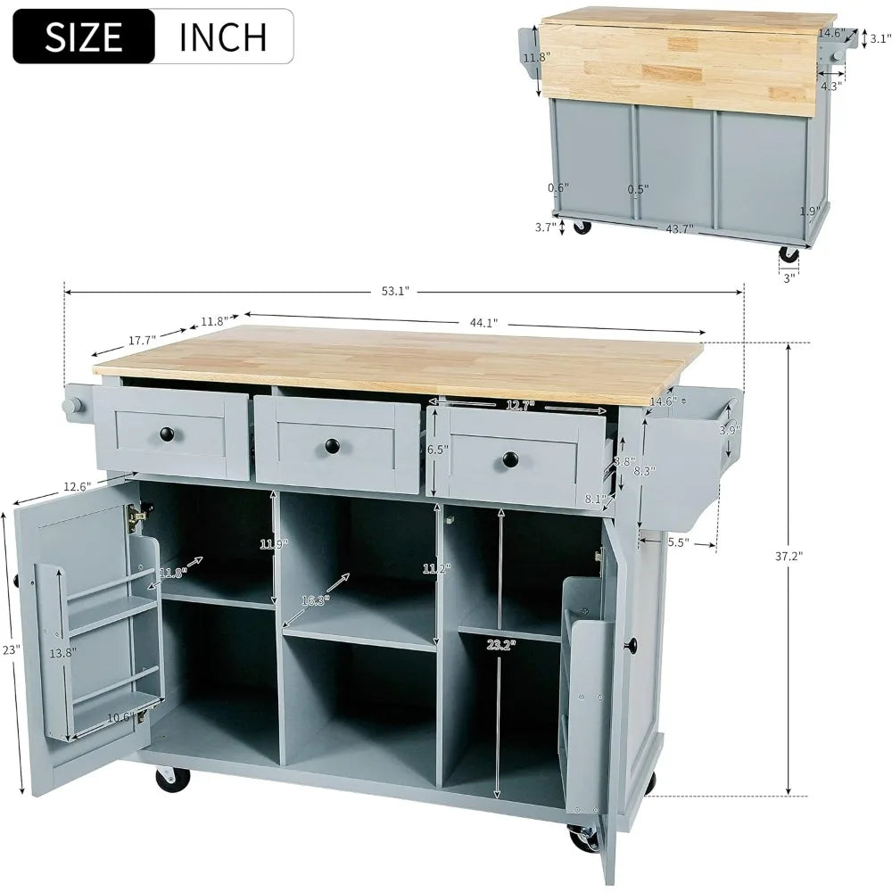 Drop-Leaf Countertop, Rolling Kitchen Island Cart, 3 Drawers