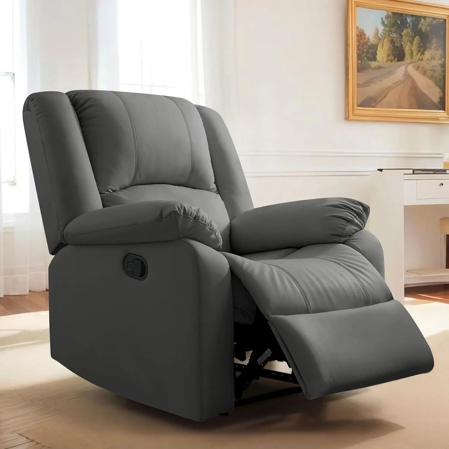 Manual Recliner Chair for Adults, Waterproof, Leather, Reclining,  for Small Spaces