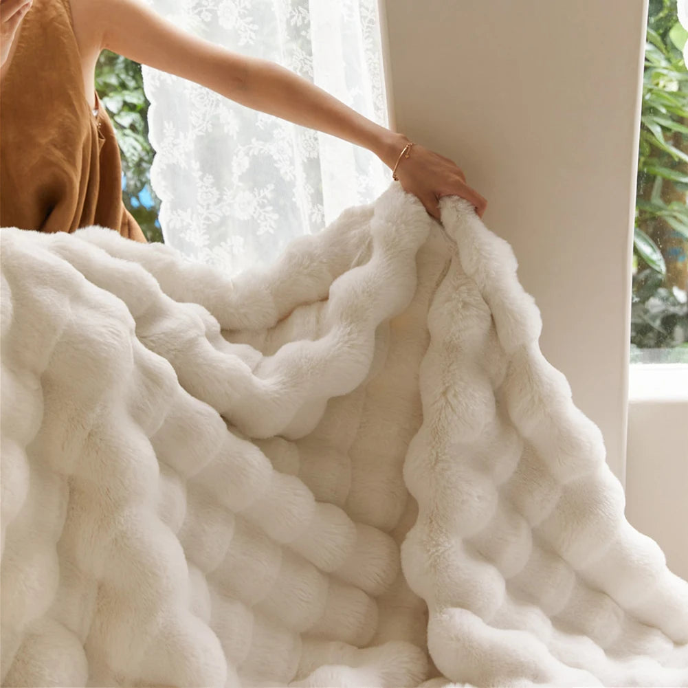 160x200cm Thick Plush Blanket Fur Bubble Fleece Winter Double-Sided