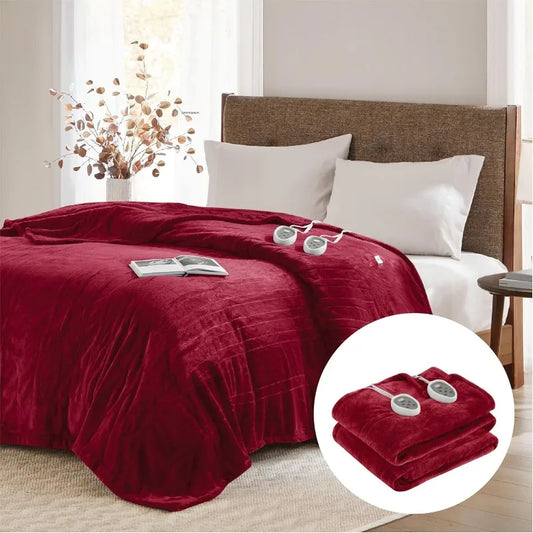 Red Electric, Fleece Heating Blanket Large, Washable, 20 Temperature Level, Dual Control