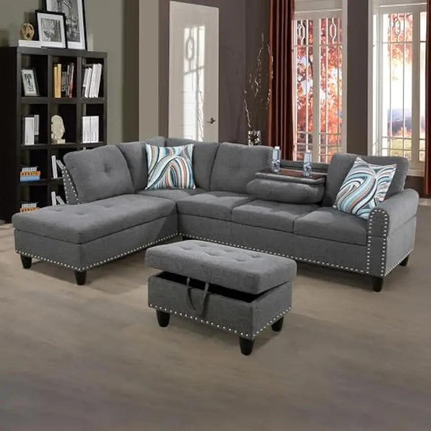 L Shape Modular Sofa Set, Storage Ottoman & Chaise