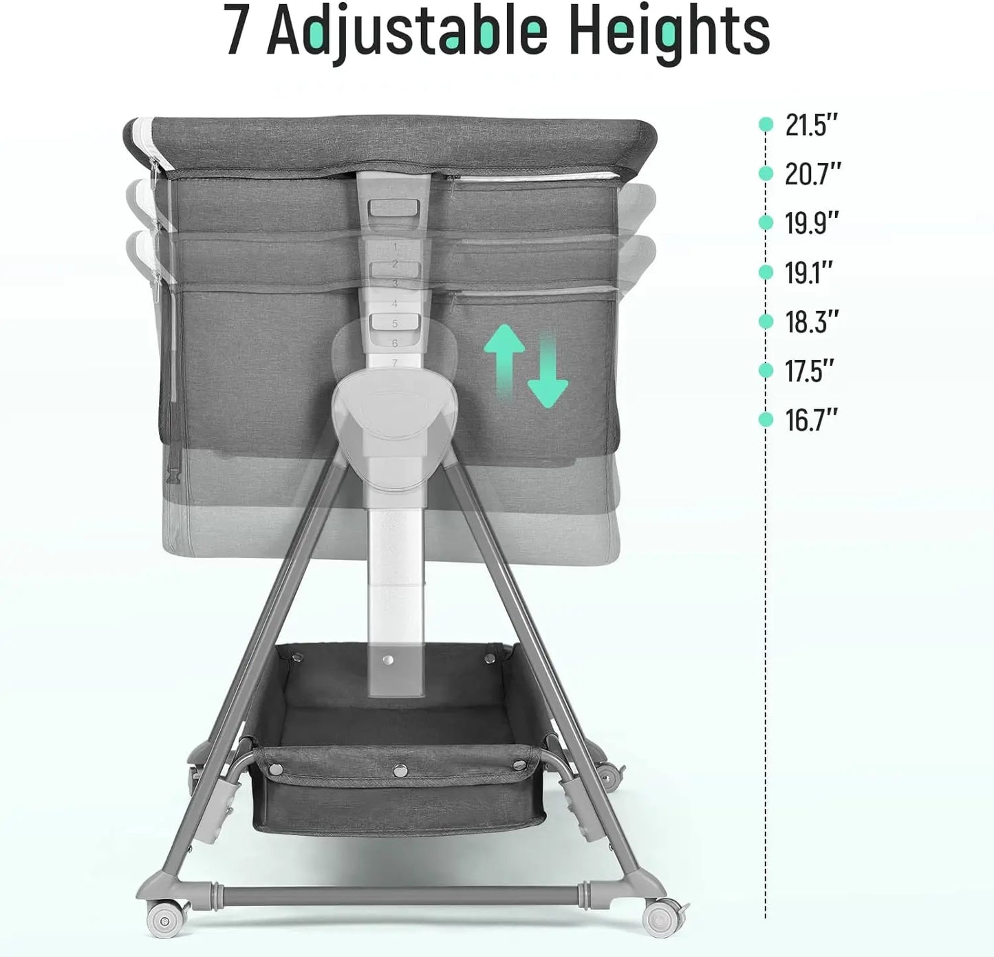 Baby Bassinet, Easy Folding Bedside Bassinet/Storage Basket, Wheels