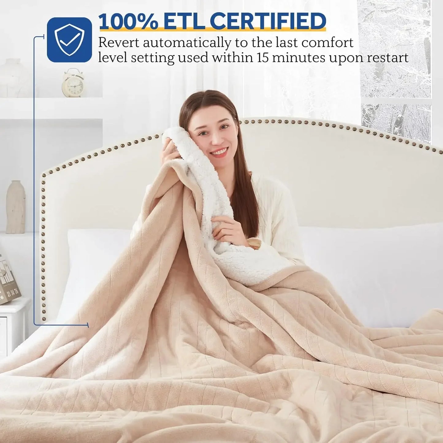 Electric Blanket Queen Size, Flannel & Sherpa Heated, 10 Heat Setting & 1-12 Hour Auto Shut Off, Fast Heating