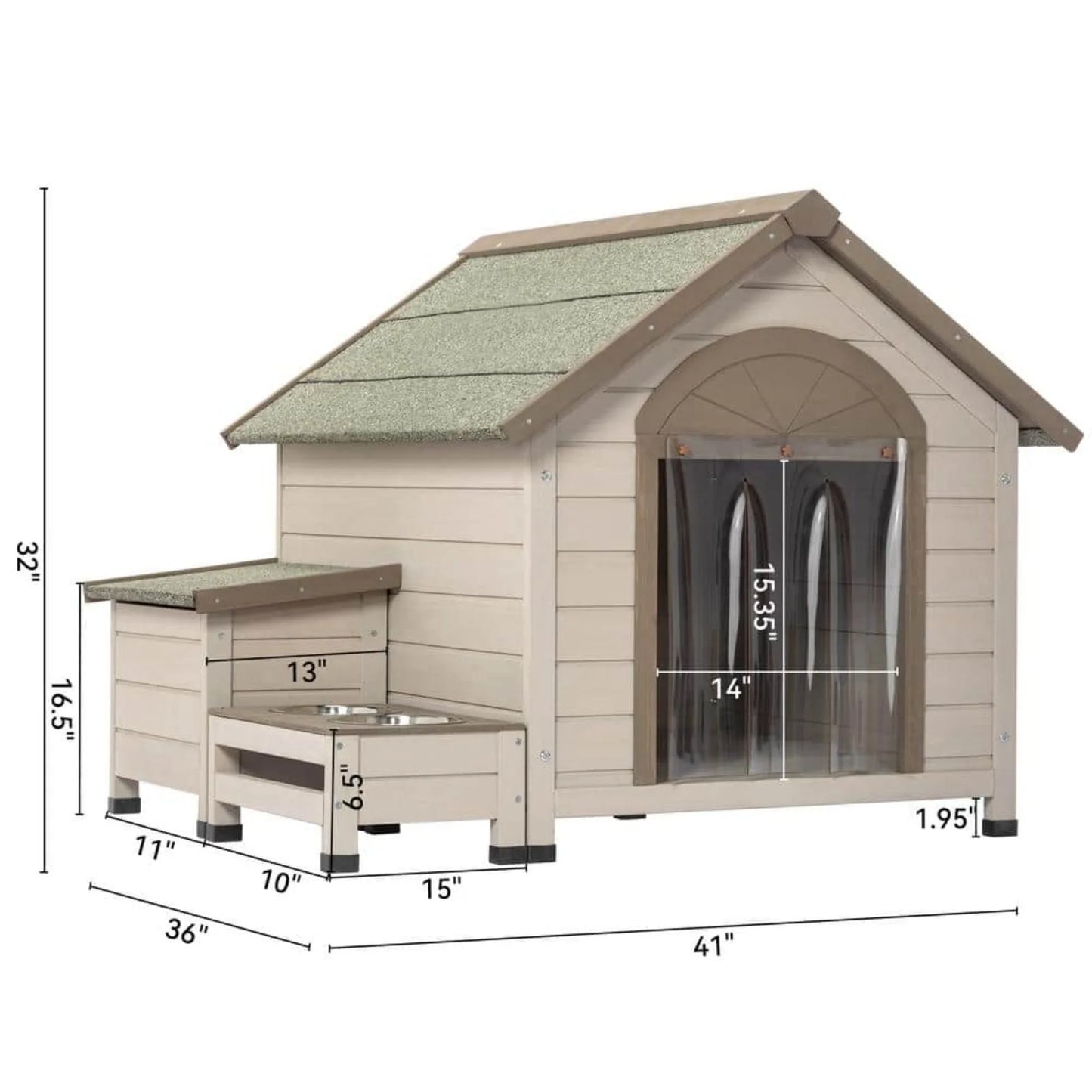 Outdoor Wood House , Small/Medium Dogs, Storage Box , Feeding Station 2 Bowls