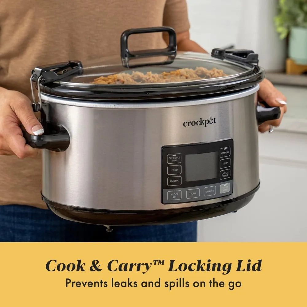 7-Quart Slow Cooker, Portable Programmable with Timer, Locking Lid, Stainless Steel