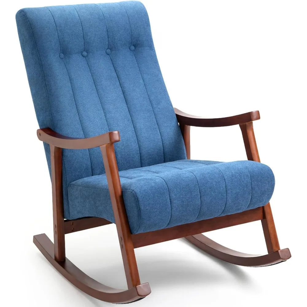 Upholstered Rocking Chair with Fabric Padded Seat,Solid Wood