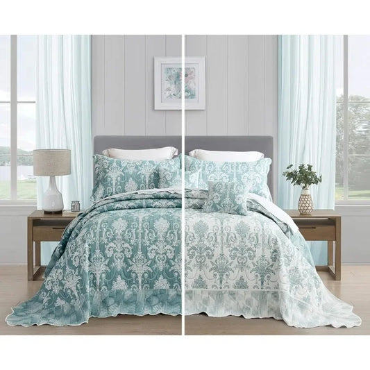 King Size Bedspread Jacquard Quilted Damask Pattern Design Lightweight Reversible