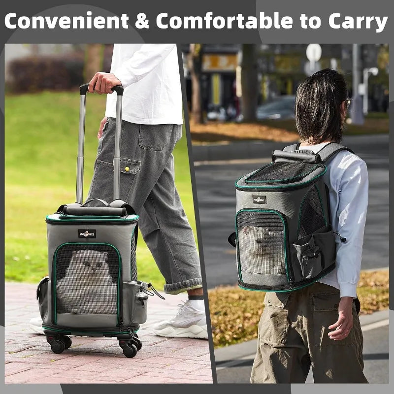 Expandable Rolling Pet Carrier. Breathable Mesh, Small Medium Cat/Dog Under 20LBS