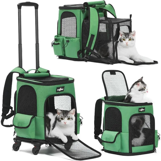 Expandable Rolling Pet Carrier. Breathable Mesh, Small Medium Cat/Dog Under 20LBS