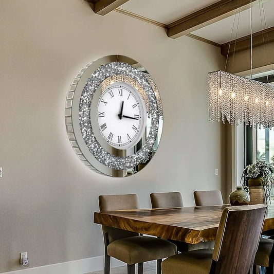 Crystal Sparkling Diamond Mirror Large Wall Clock