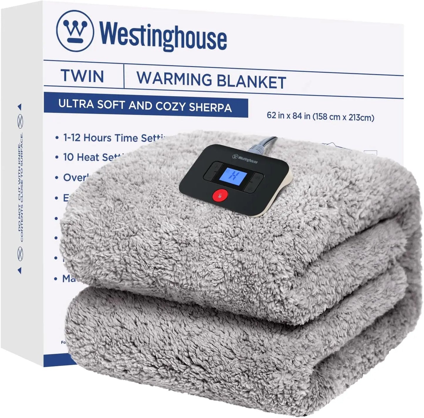 Electric Blanket Queen Size, Soft Plush Sherpa, 10 Heating Levels & 1-12 Hours Auto-Off