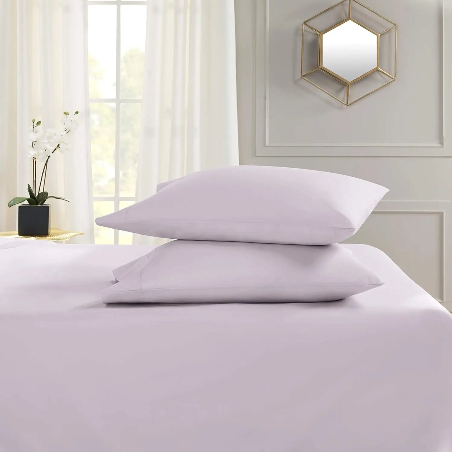 Double Brushed Microfiber Queen Size Sheets, Hotel Luxury Light Gray Lavender, 4 Corner Elastic Straps