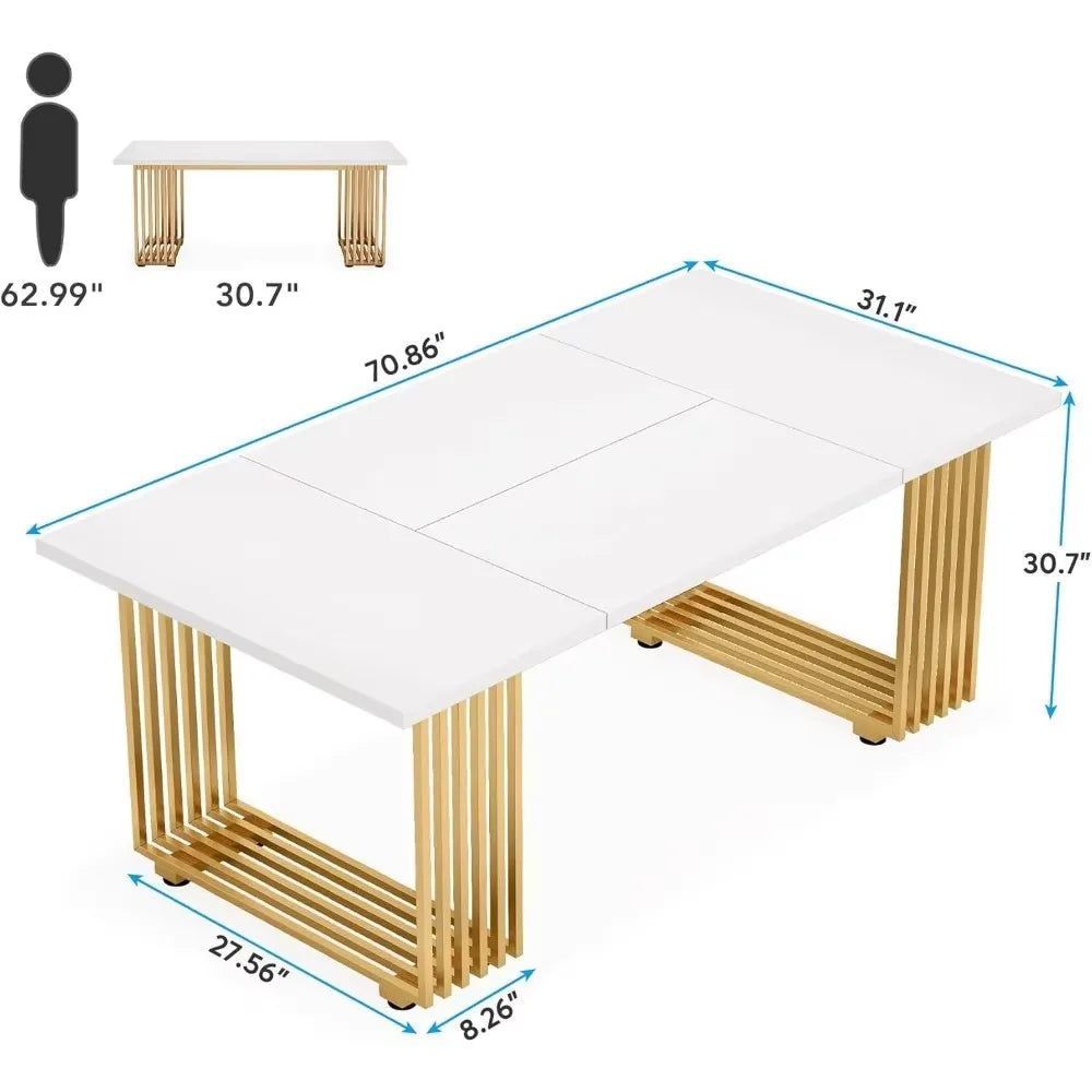 Computer Desk,70.9",  White Executive Desk Metal Legs, Large Workstation