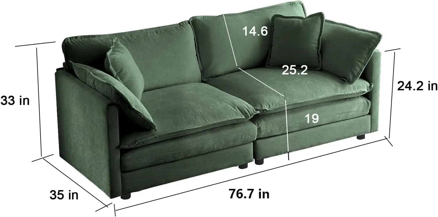 Modern Love Seat 2-Seater Sofa Couch, 2 Pillows,76.7” W Green